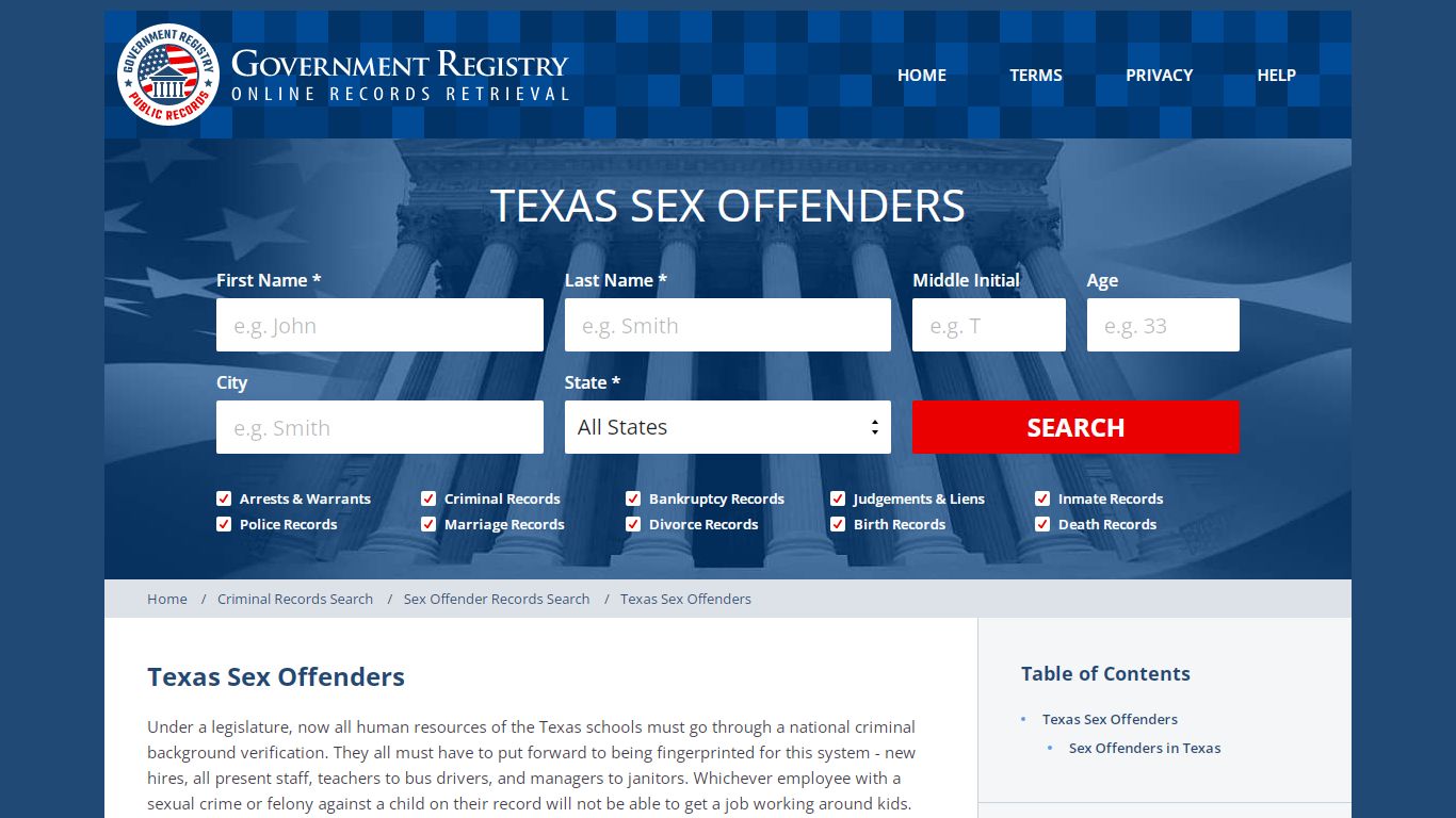 Texas Sex Offenders | GovernmentRegistry.org